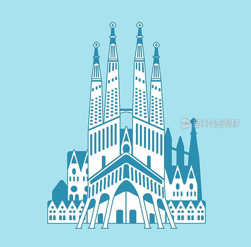 圣家堂-西班牙|世界著名建筑矢量插画